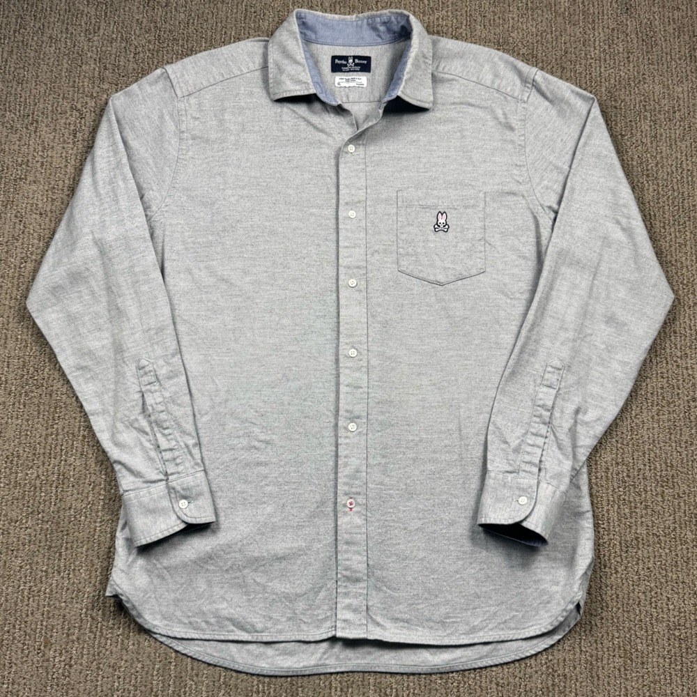 Psycho Bunny Twill Long Sleeve Button Up Shirt Mens XL Embroidered Chest Pocket